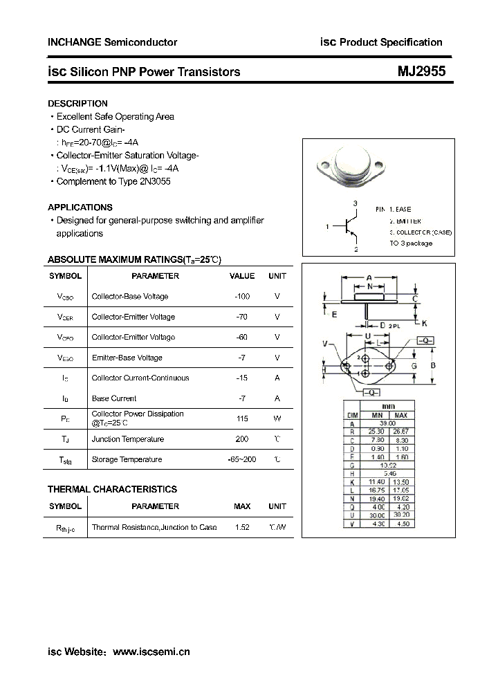 MJ2955_4360967.PDF Datasheet Download --- IC-ON-LINE