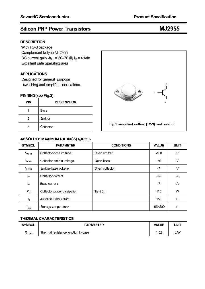 MJ2955_4372476.PDF Datasheet Download --- IC-ON-LINE