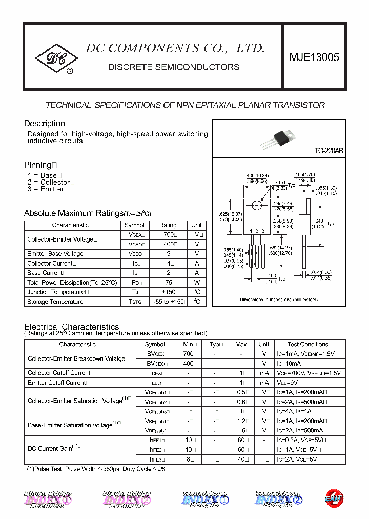 MJE13005_4608391.PDF Datasheet Download --- IC-ON-LINE