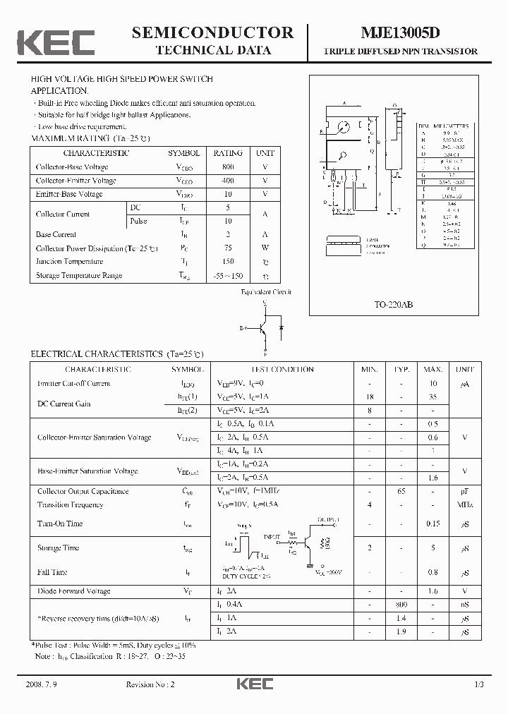 MJE13005D_4332923.PDF Datasheet Download --- IC-ON-LINE