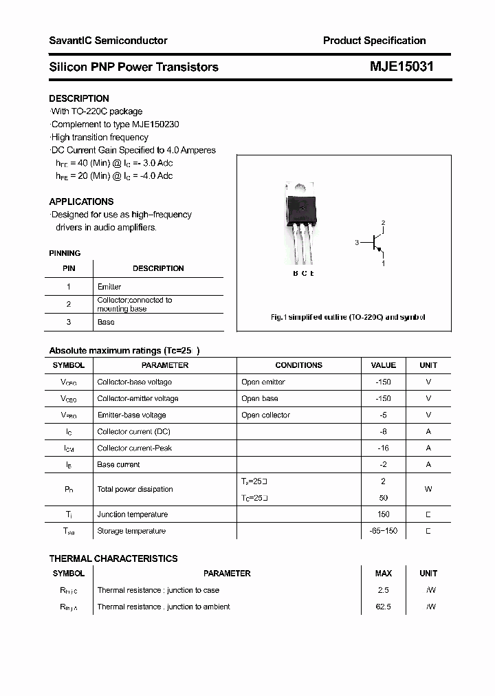 MJE15031_4485921.PDF Datasheet Download --- IC-ON-LINE