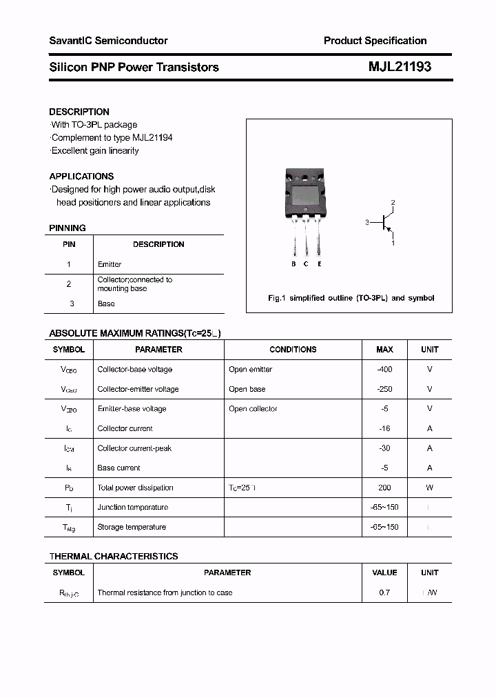 MJL21193_4380881.PDF Datasheet Download --- IC-ON-LINE