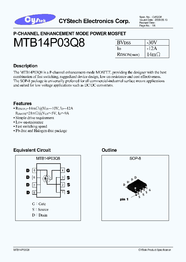 MTB14P03Q8_4898237.PDF Datasheet