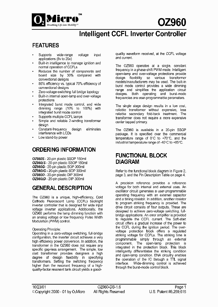 OZ960S_4564185.PDF Datasheet Download --- IC-ON-LINE