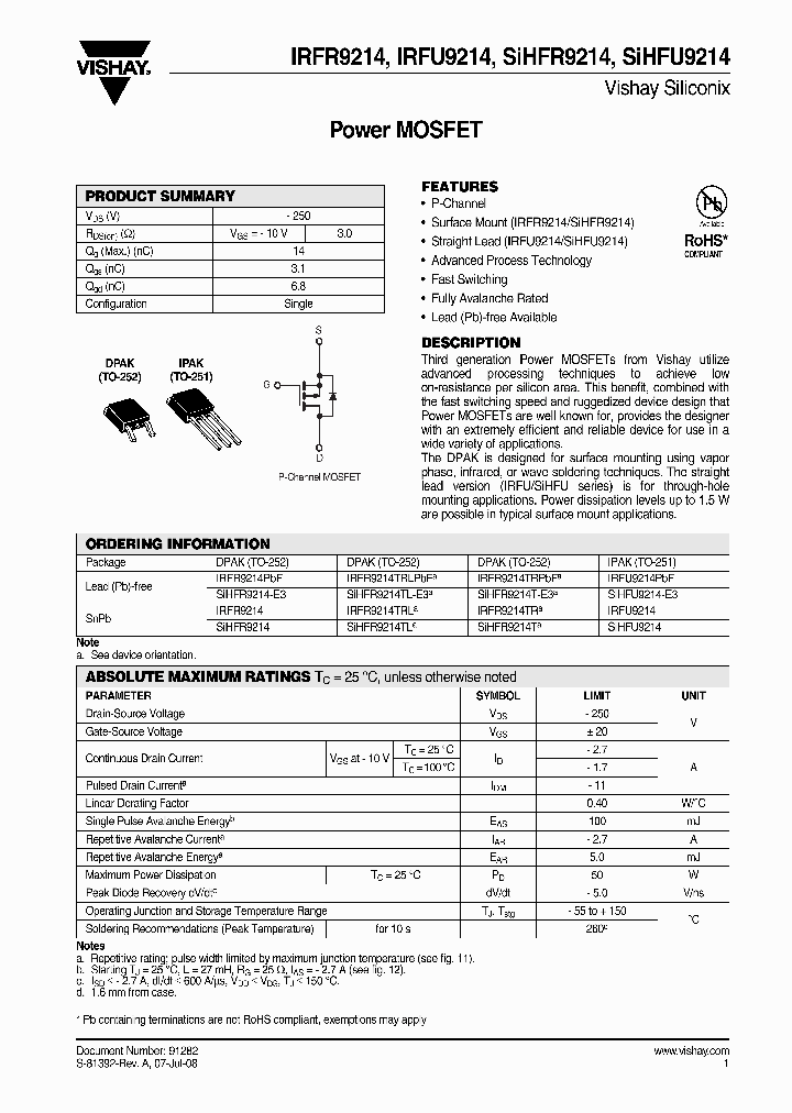 SIHFR9214_4788610.PDF Datasheet
