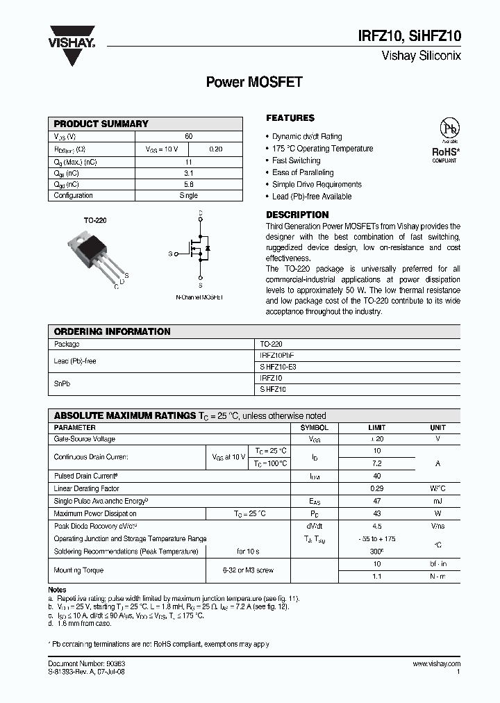 SIHFZ10-E3_4388569.PDF Datasheet