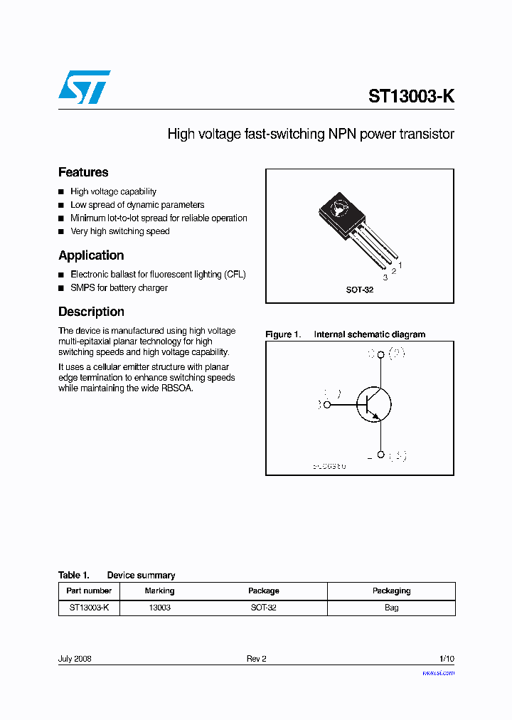 ST13003K08_4236701.PDF Datasheet Download