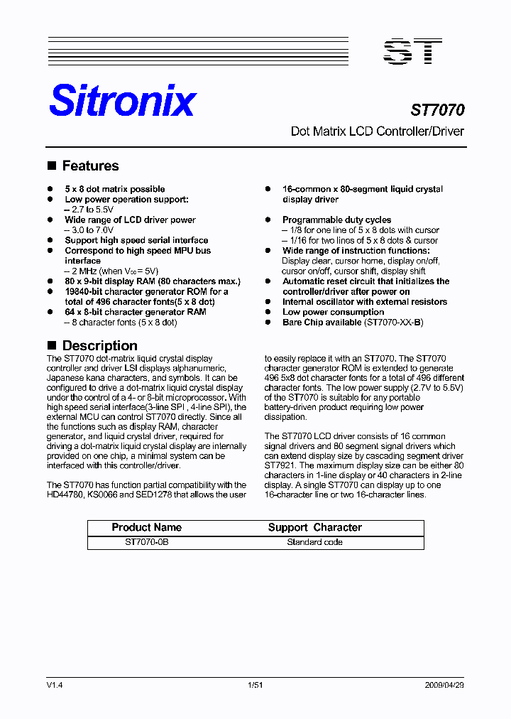 ST7070_4729211.PDF Datasheet Download --- IC-ON-LINE