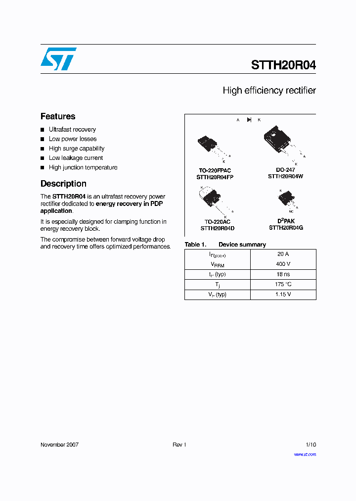 STTH20R04_4249739.PDF Datasheet