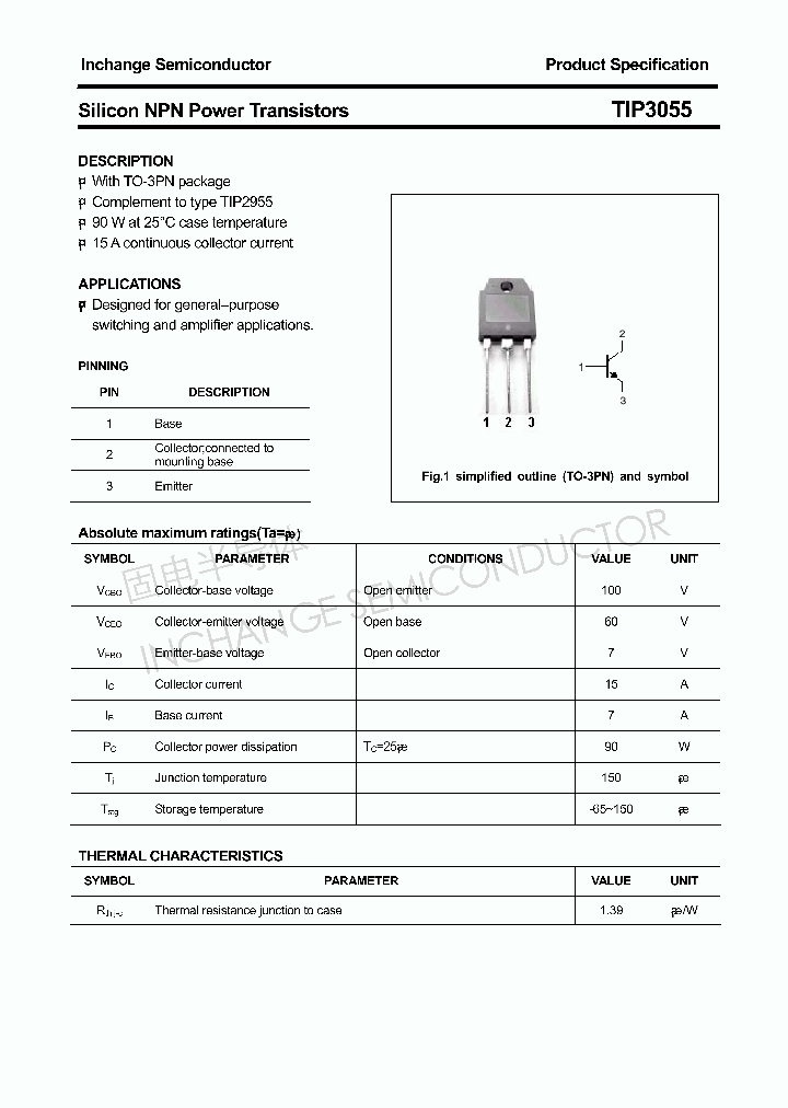 TIP3055_4298057.PDF Datasheet Download --- IC-ON-LINE