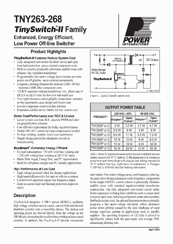 TNY268GTL_4730143.PDF Datasheet Download --- IC-ON-LINE