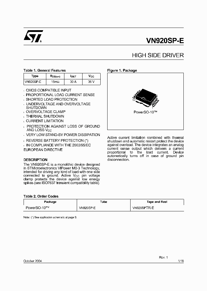 VN920SP-E_4174050.PDF Datasheet Download --- IC-ON-LINE