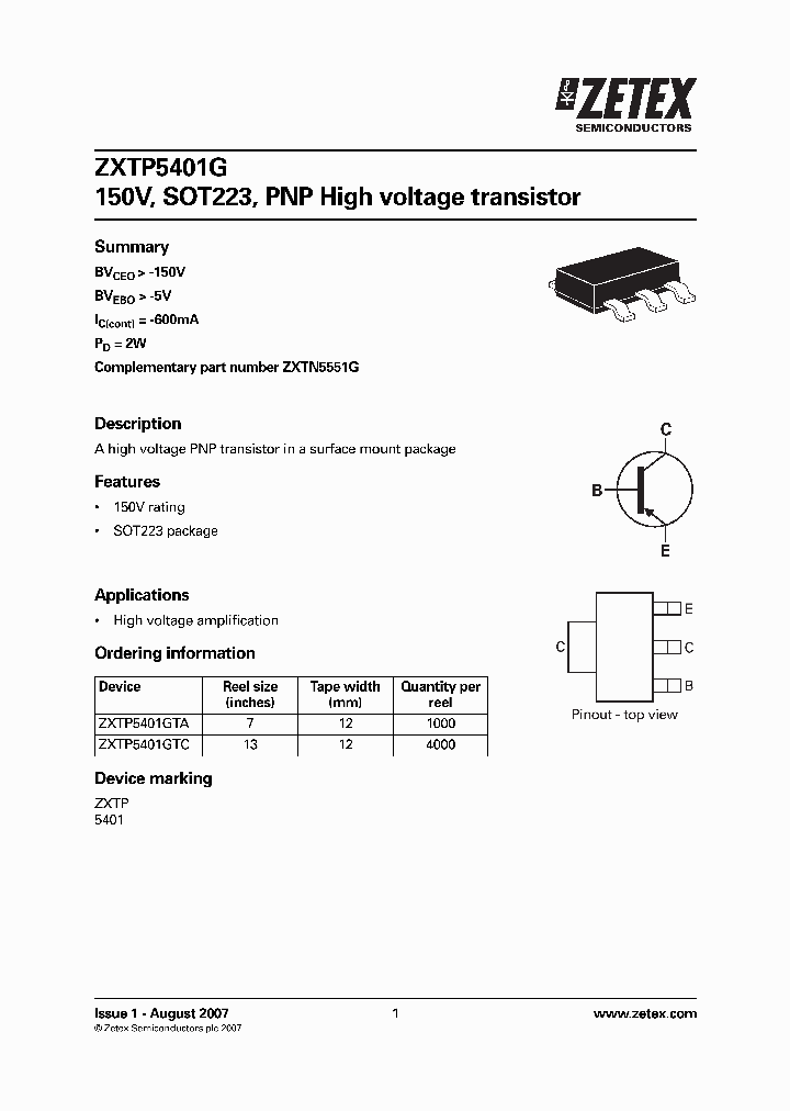 ZXTP5401GTA_4300922.PDF Datasheet