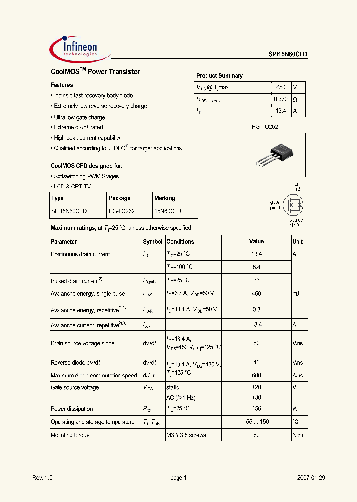 SPI15N60CFD_4942152.PDF Datasheet