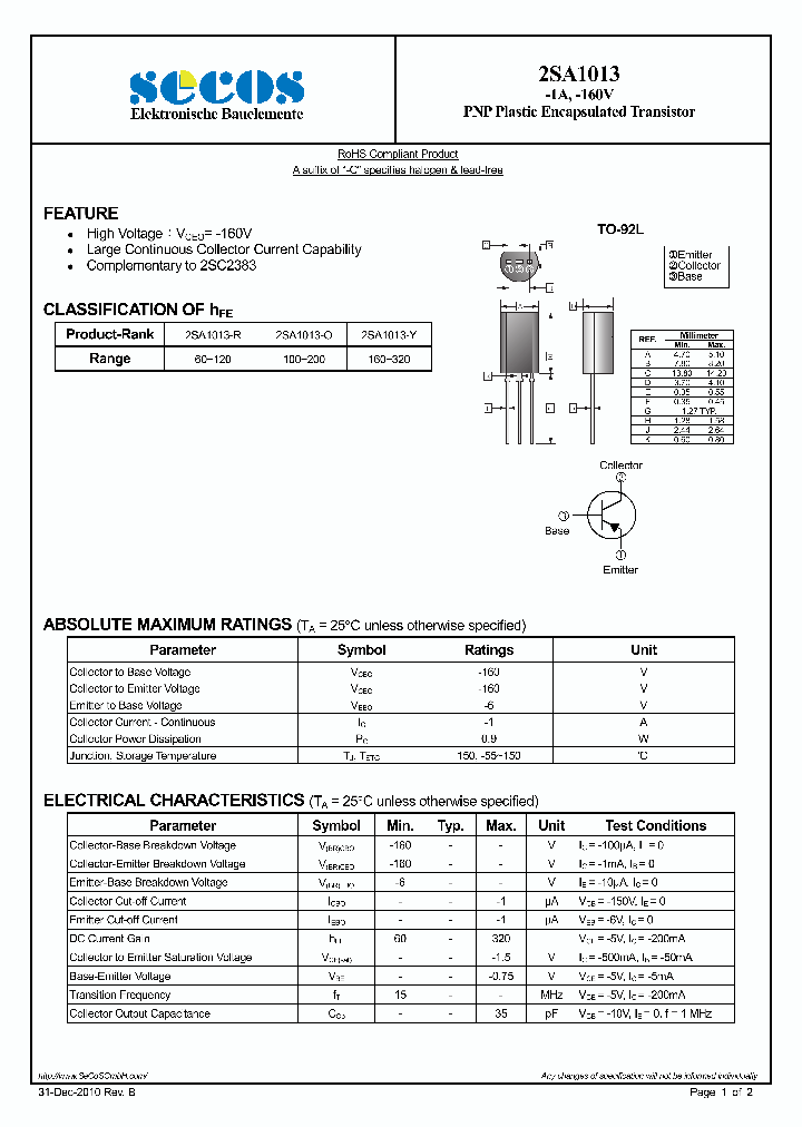 2SA1013_4948100.PDF Datasheet Download --- IC-ON-LINE