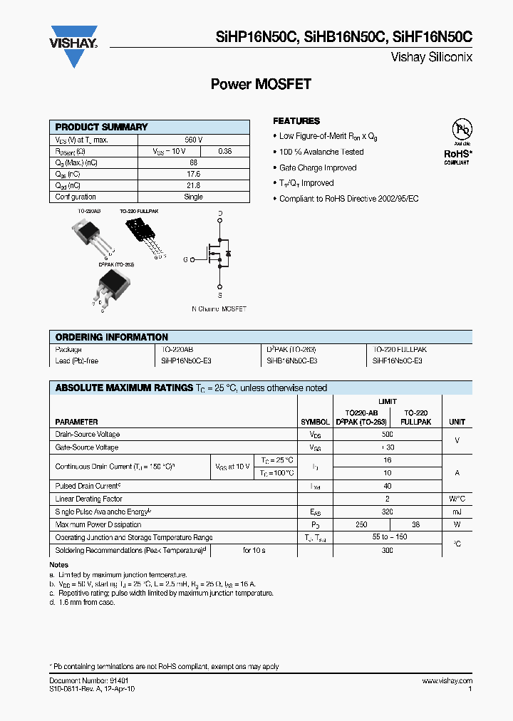 SIHB16N50C-E3_4975226.PDF Datasheet