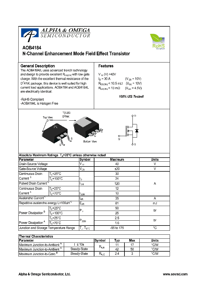 AOB4184_4989501.PDF Datasheet