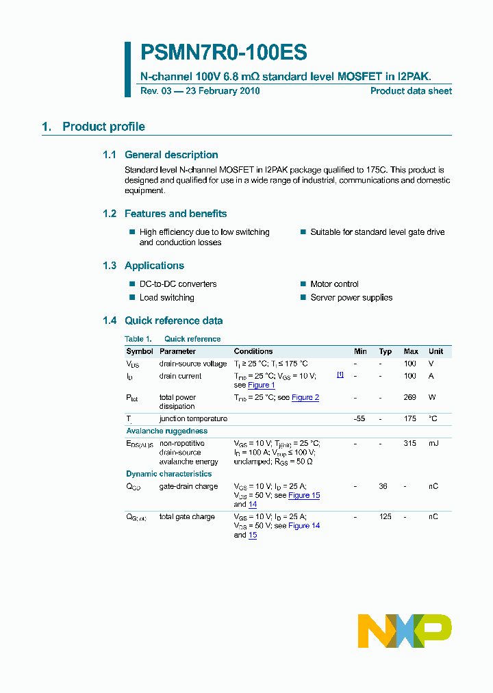 PSMN7R0-100ES_5003627.PDF Datasheet