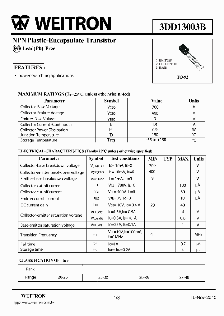 3DD13003B_5012391.PDF Datasheet Download