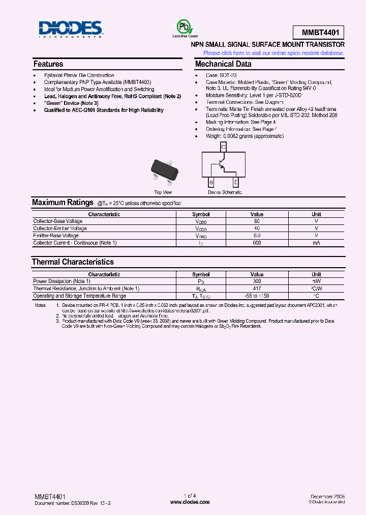 MMBT4401-13-F_5043437.PDF Datasheet Download --- IC-ON-LINE