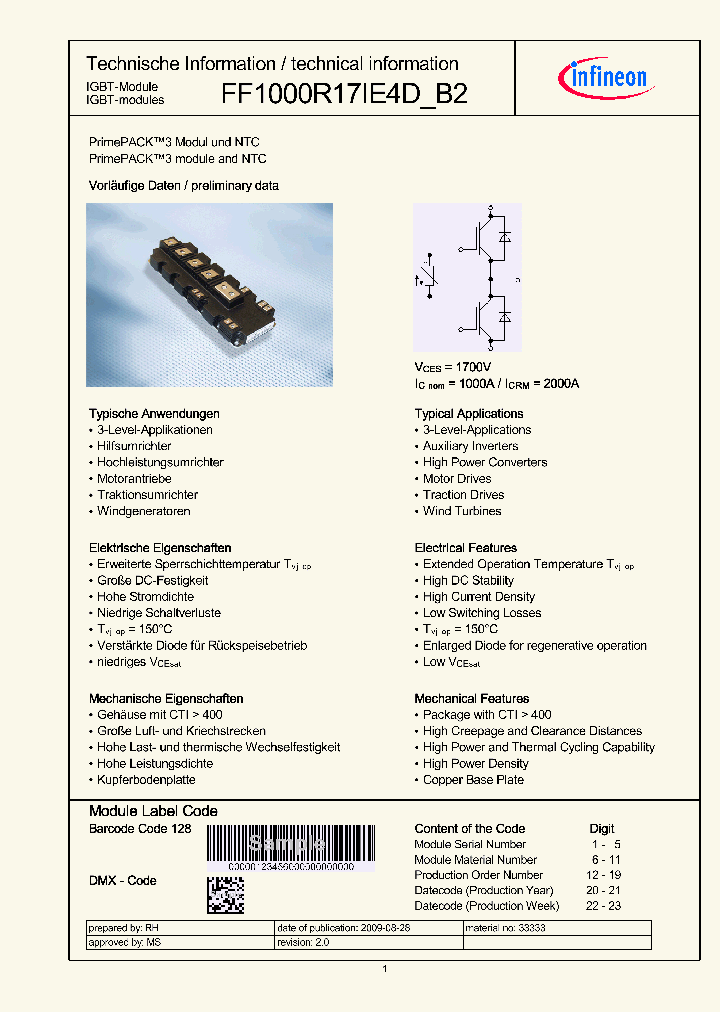 FF1000R17IE4DB2_5056879.PDF Datasheet