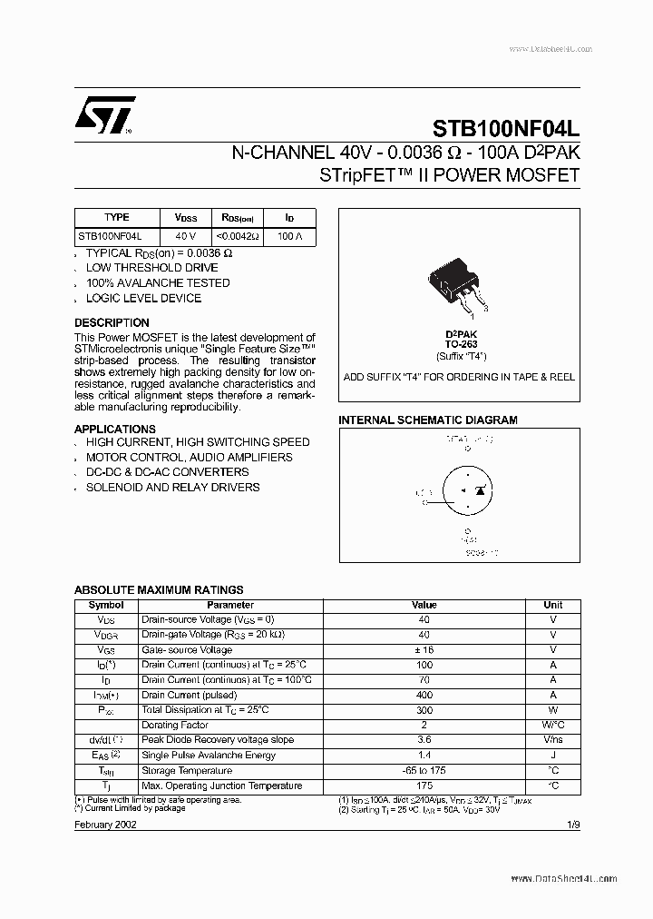 B100NF04L_37456.PDF Datasheet