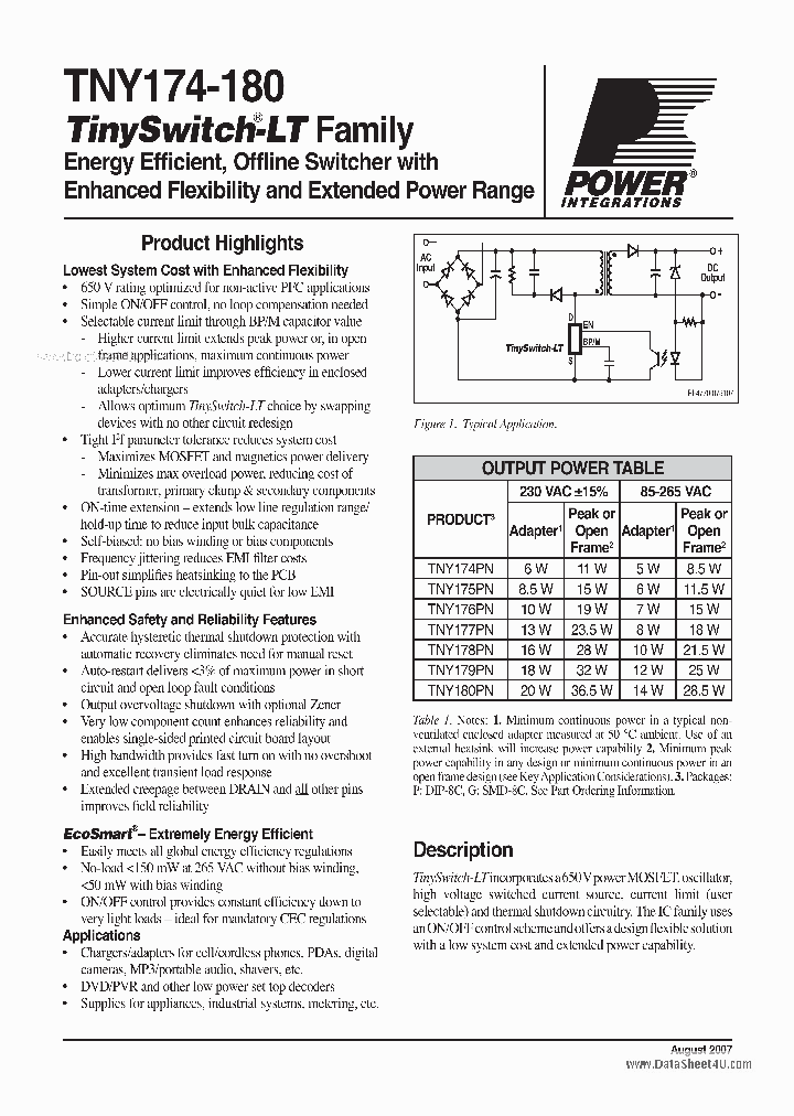 TNY174_40910.PDF Datasheet Download --- IC-ON-LINE