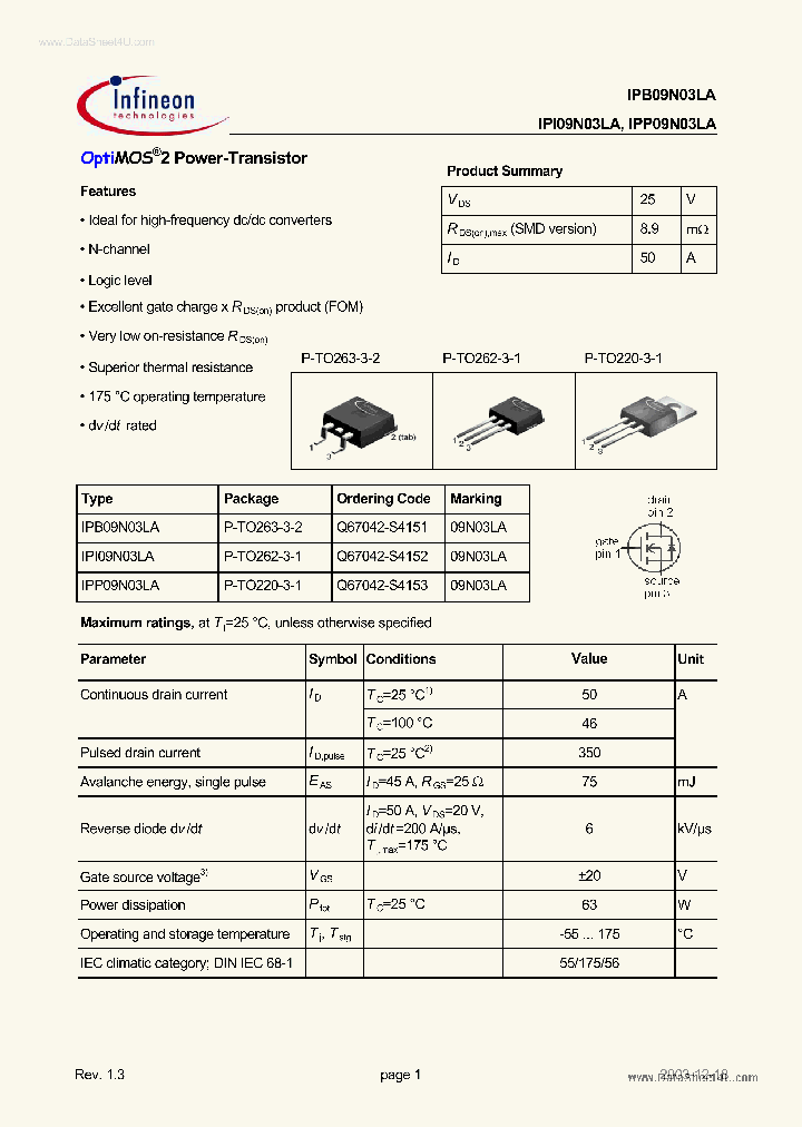 09N03LA_42411.PDF Datasheet Download --- IC-ON-LINE