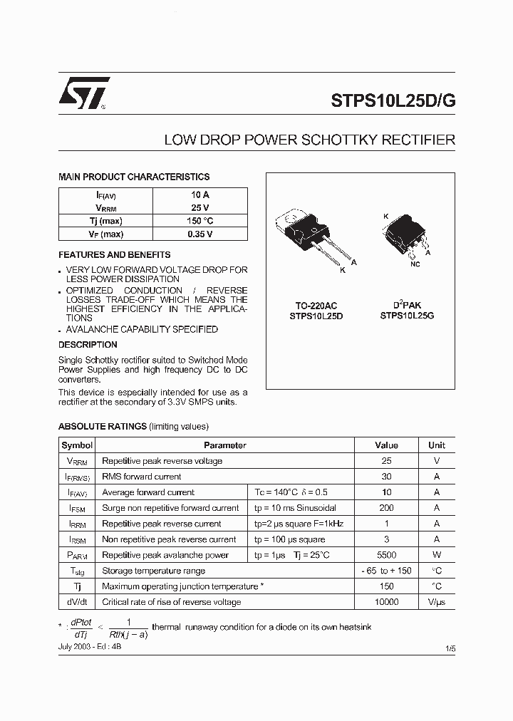 STPS10L25D_42785.PDF Datasheet