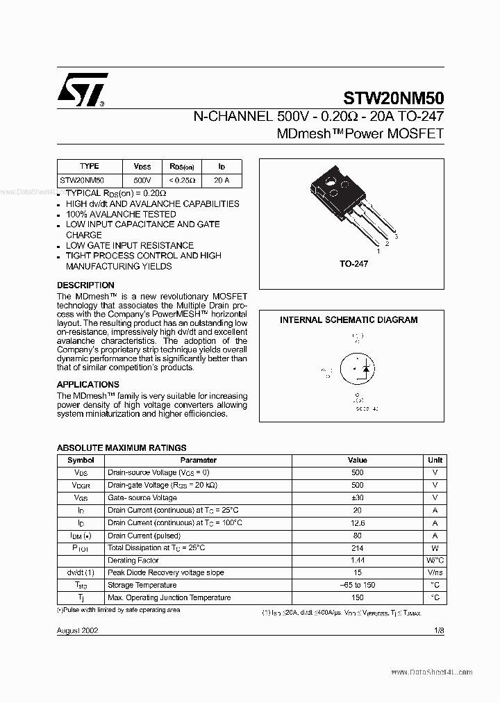 W20NM50_89616.PDF Datasheet Download --- IC-ON-LINE