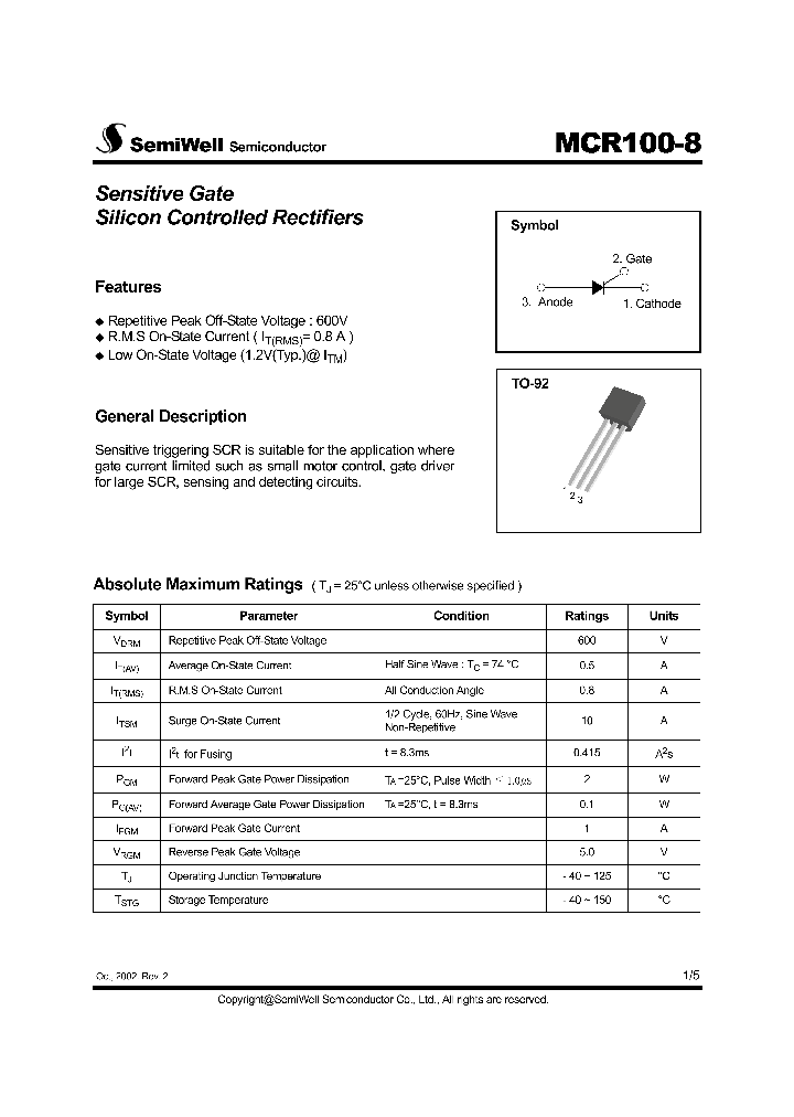 MCR100-8_93168.PDF Datasheet Download --- IC-ON-LINE