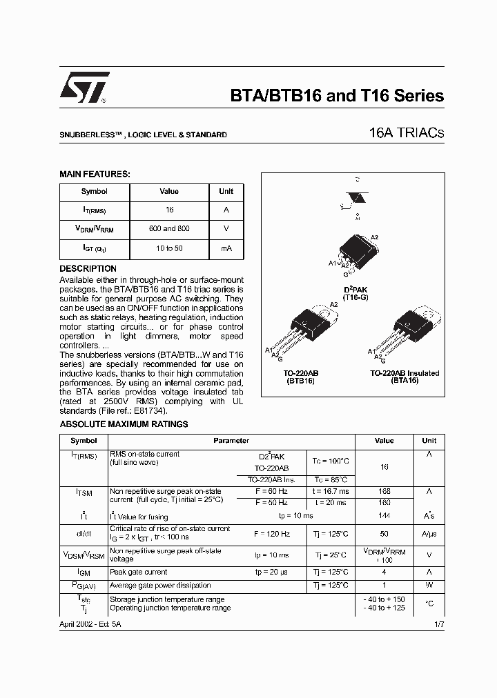 BTA16-600B_96649.PDF Datasheet Download --- IC-ON-LINE