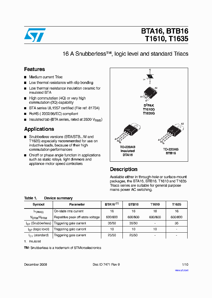 BTA16-600B_96651.PDF Datasheet Download --- IC-ON-LINE