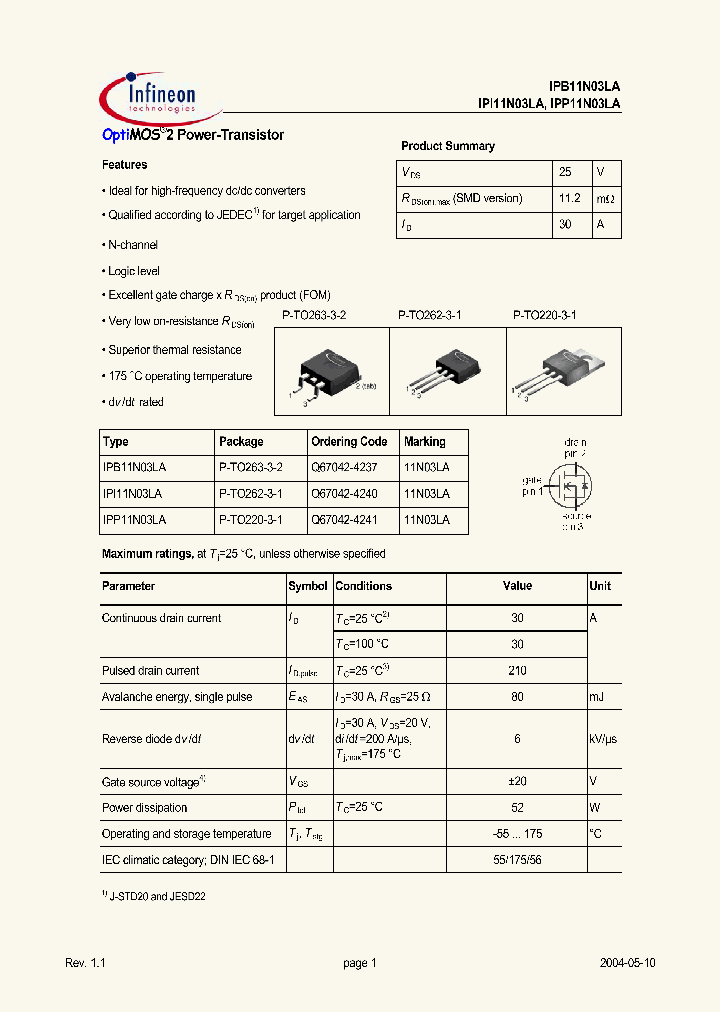 IPB11N03LA_119396.PDF Datasheet