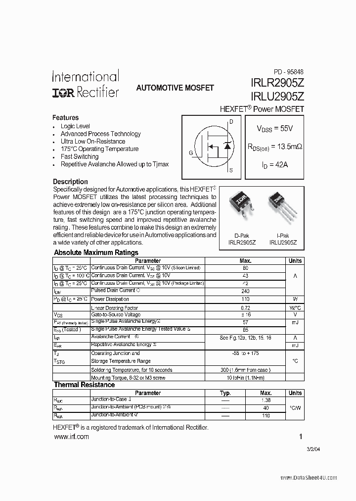 IRLR2905Z_140215.PDF Datasheet Download --- IC-ON-LINE