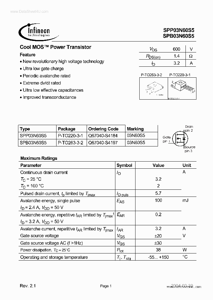 03N60S5_142901.PDF Datasheet Download --- IC-ON-LINE