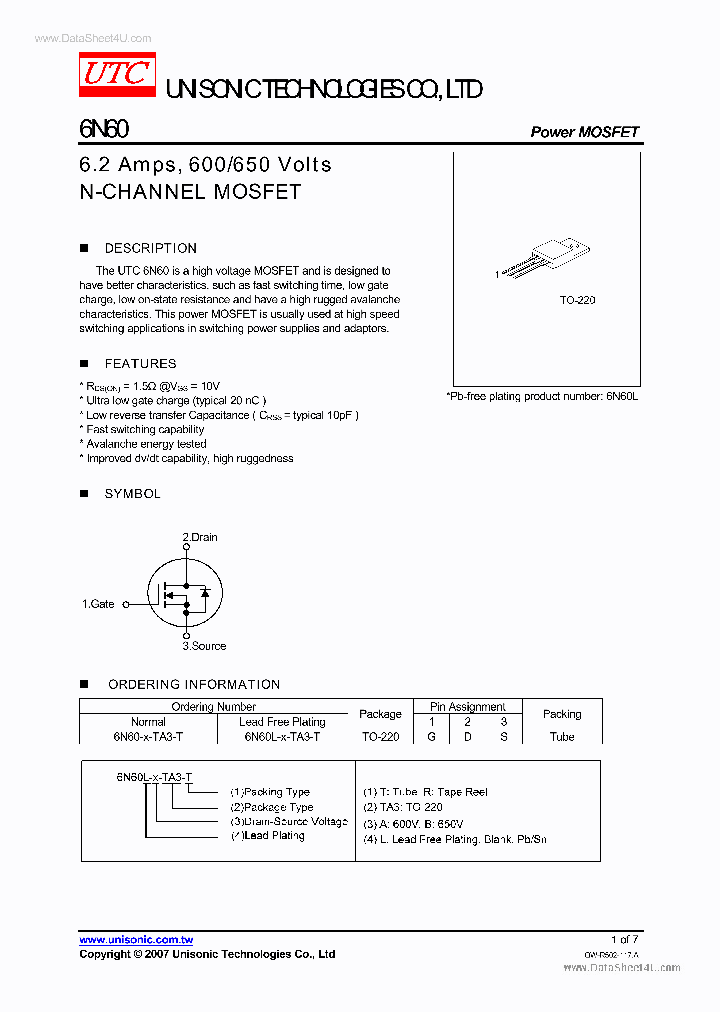 6N60_146436.PDF Datasheet Download --- IC-ON-LINE