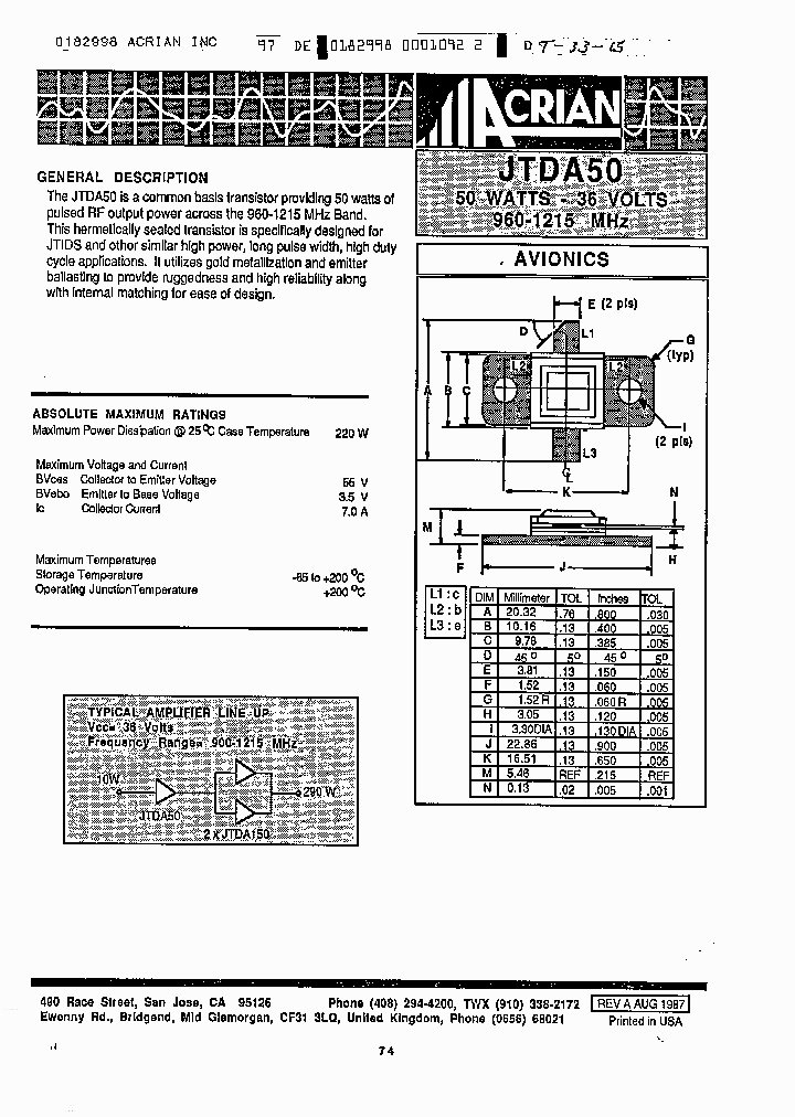 JTDA50_153436.PDF Datasheet Download --- IC-ON-LINE