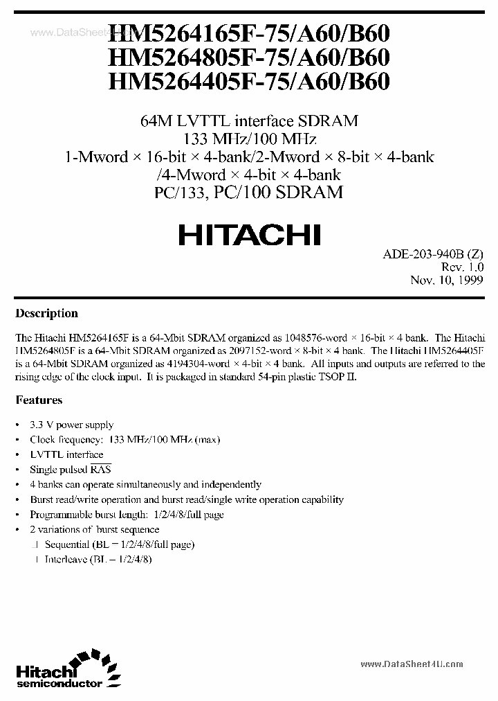 5264165FTT75_158261.PDF Datasheet Download --- IC-ON-LINE