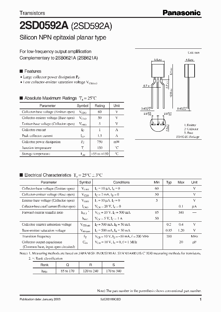 2SD0592A_178643.PDF Datasheet Download --- IC-ON-LINE