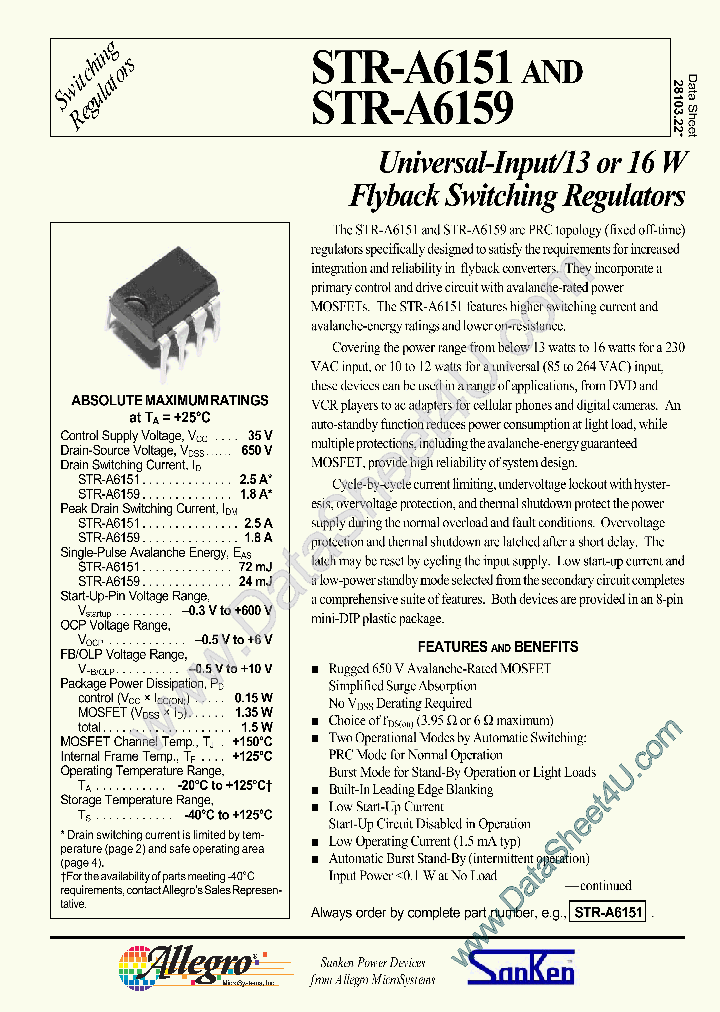 STR-A6151_163328.PDF Datasheet Download --- IC-ON-LINE