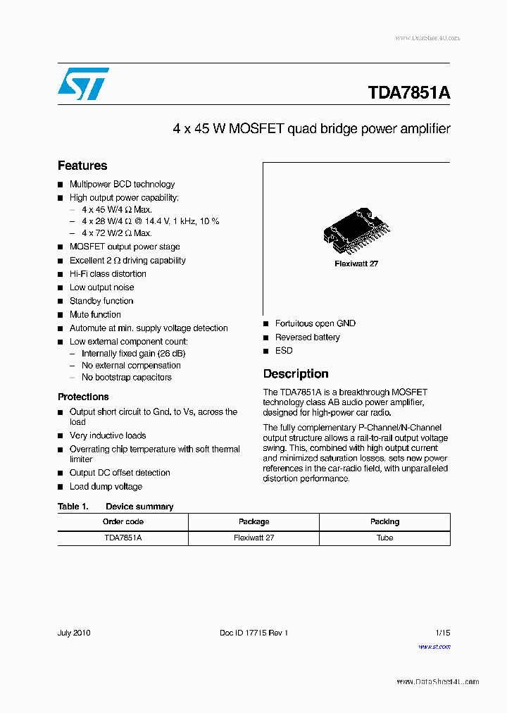 TDA7851A_166018.PDF Datasheet Download --- IC-ON-LINE