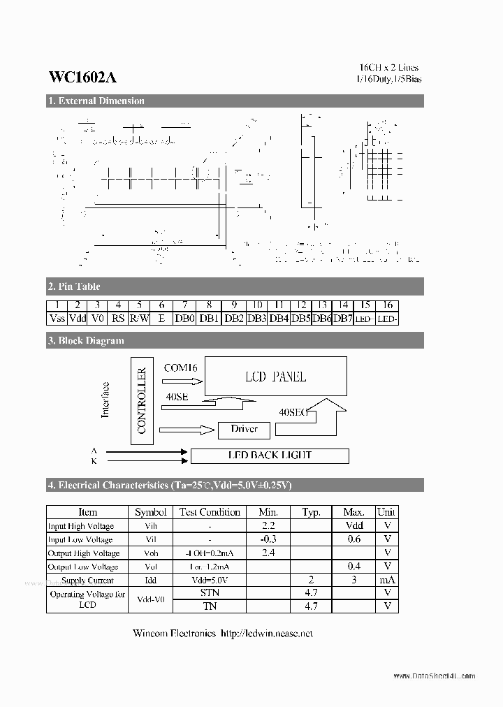 WC1602A_167672.PDF Datasheet Download --- IC-ON-LINE