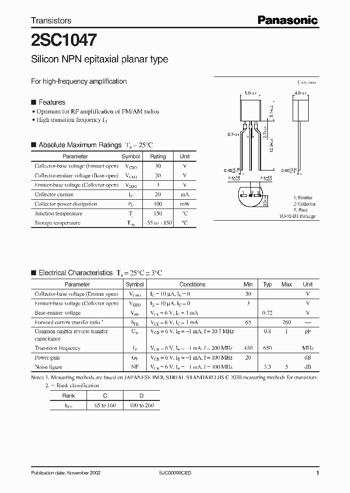 2SC1047_197356.PDF Datasheet Download --- IC-ON-LINE
