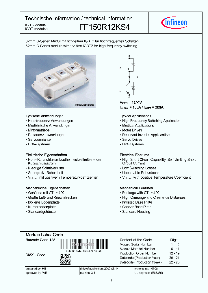 FF150R12KS4_278822.PDF Datasheet