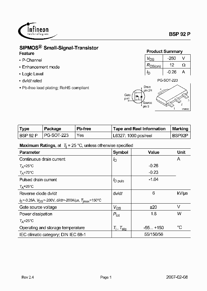 BSP92P07_379089.PDF Datasheet