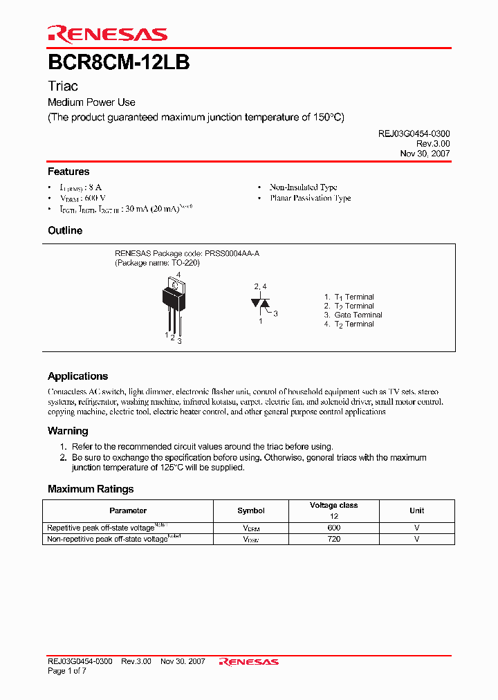 BCR8CM-12LB-A8_407549.PDF Datasheet Download --- IC-ON-LINE