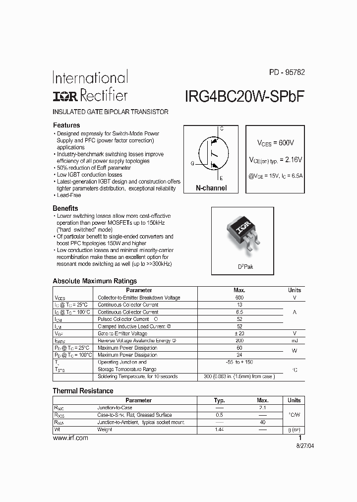 IRG4BC20W-SPBF_542720.PDF Datasheet Download --- IC-ON-LINE