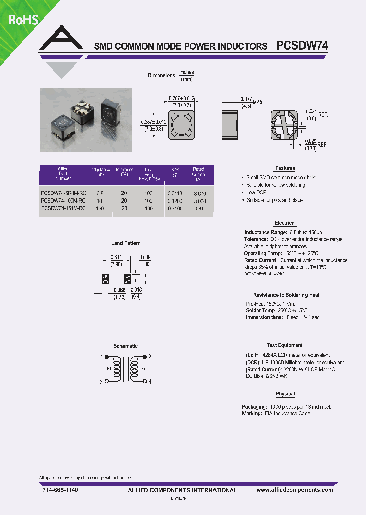 PCSDW74-100M-RC_611507.PDF Datasheet