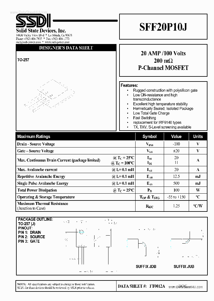 SFF20P10J_250923.PDF Datasheet